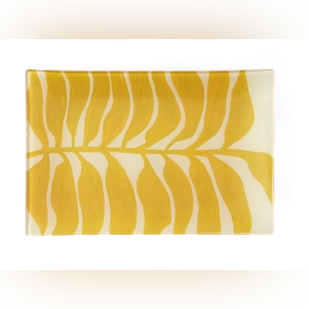 Yellow Leaf Pattern Decorative Glass Trays Plates From Indigo